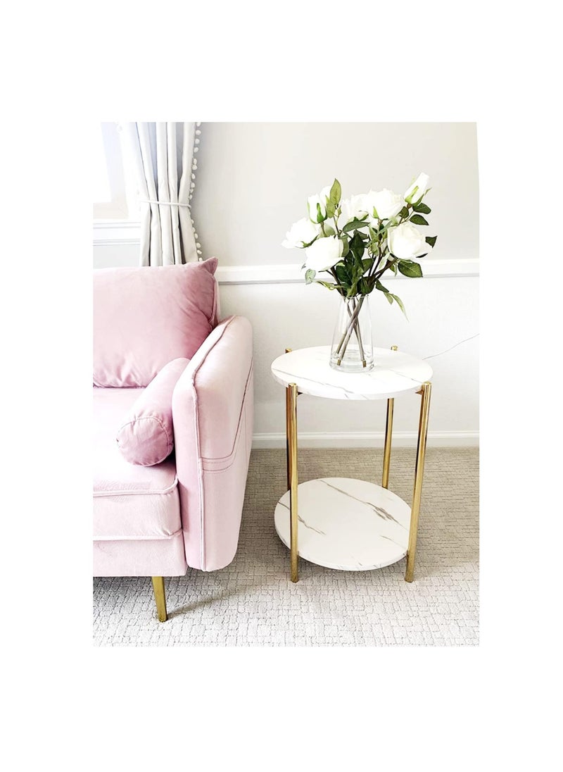Generic 2 Tier Marble Coffee Table: Minimalist Nordic Style White Elegant Round Tables Tea Table Sturdy Gold Metal Frame Corner Table Bedroom Bedside Table  - Image 3