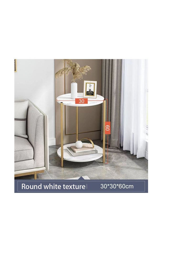 Generic 2 Tier Marble Coffee Table: Minimalist Nordic Style White Elegant Round Tables Tea Table Sturdy Gold Metal Frame Corner Table Bedroom Bedside Table  - Image 5
