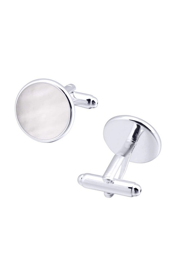 Jonwo Silver Mother Of Pearl Cufflinks In Gift Box Round Cuff Links For Business Wedding Anniversary Dress - Image 4