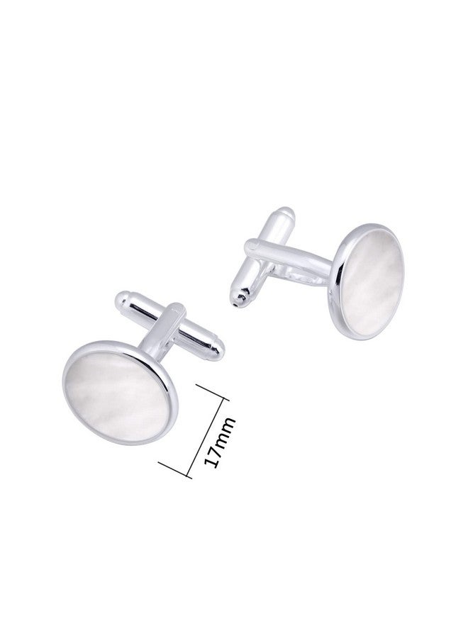 Jonwo Silver Mother Of Pearl Cufflinks In Gift Box Round Cuff Links For Business Wedding Anniversary Dress - Image 5