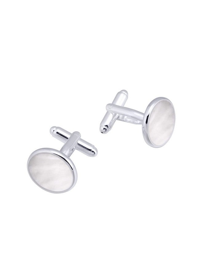Jonwo Silver Mother Of Pearl Cufflinks In Gift Box Round Cuff Links For Business Wedding Anniversary Dress - Image 3