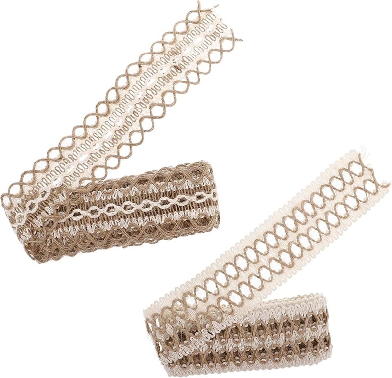 خيوط حبل الجوت الطبيعي شريط الدانتيل الريفي قطعتان للحرف اليدوية DIY ملابس قبعة ديكور - Image 1