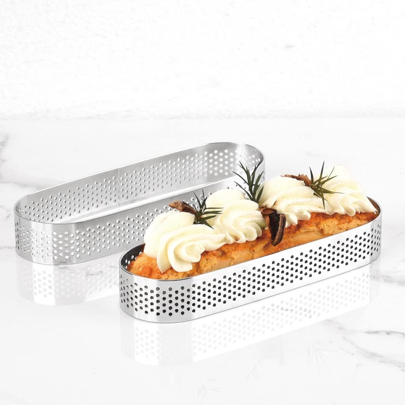 Guowall Oval Tart Rings 304 Stainless Steel 6 pcs Perforated Pastry Cake Ring Mold for Baking, Nonstick Fruit Tarte Crust Tools - 5 inch (13cm) - Image 2