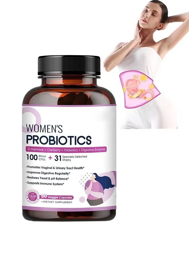 Sthxyfaith Women's Probiotic, Probiotics Prebiotics & Cranberry, 100 Billion CFU + 31 Strains, with Prebiotics Cranberry, Digestive Health and Immune System Health, No Soy Gluten Dairy, 60 Veggie Capsules - Image 1