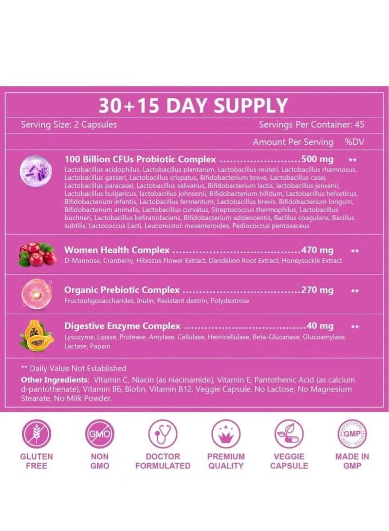 Sthxyfaith Women's Probiotic, Probiotics Prebiotics & Cranberry, 100 Billion CFU + 31 Strains, with Prebiotics Cranberry, Digestive Health and Immune System Health, No Soy Gluten Dairy, 60 Veggie Capsules - Image 2