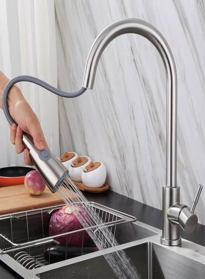 InArt Single Lever Kitchen Sink Mixer 360° Kitchen Faucet Black Color Finish, Stainless Steel (Brushed Chrome 4) - Image 2