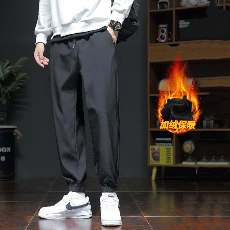 Men'S Pants Winter New Fleece-Lined Loose All-Match Comfortable Youth Fleece-Lined Sports Pants Boys Casual Pants - Image 1