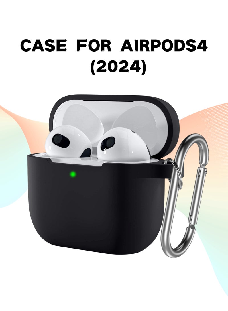 AirPods 4th Generation Thickened Protective Case, Soft Silicone Cover with Keychain, Full-Cover Case Unisex, Compatible with Latest Apple AirPods 4 — Black - Image 1
