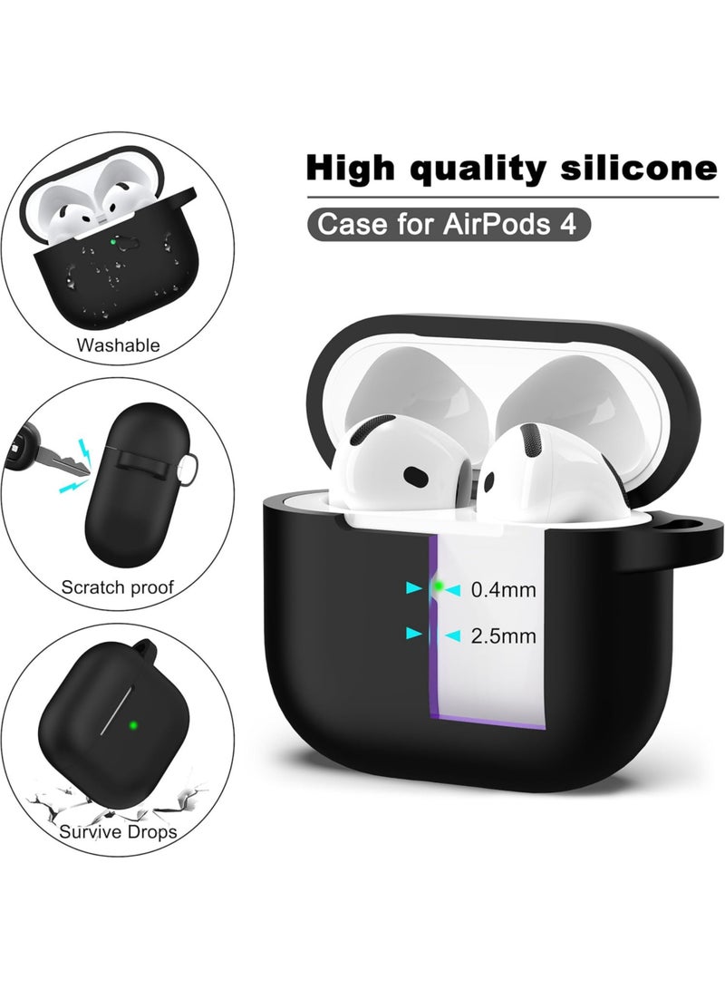AirPods 4th Generation Thickened Protective Case, Soft Silicone Cover with Keychain, Full-Cover Case Unisex, Compatible with Latest Apple AirPods 4 — Black - Image 2