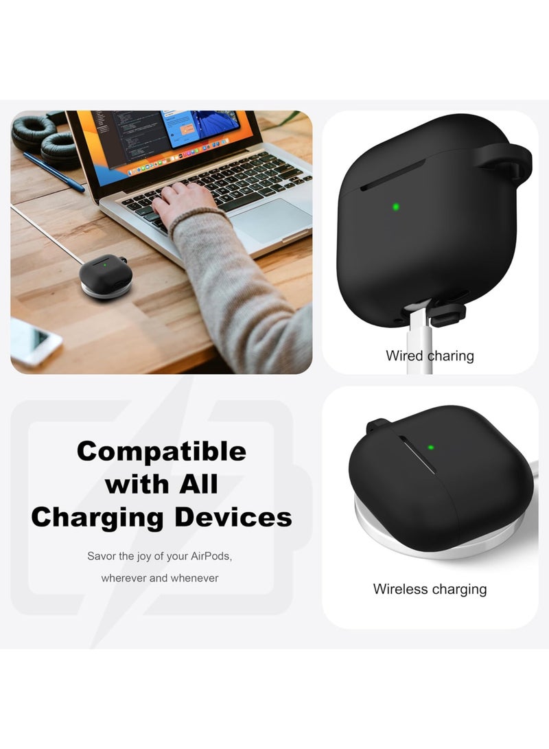 AirPods 4th Generation Thickened Protective Case, Soft Silicone Cover with Keychain, Full-Cover Case Unisex, Compatible with Latest Apple AirPods 4 — Black - Image 3