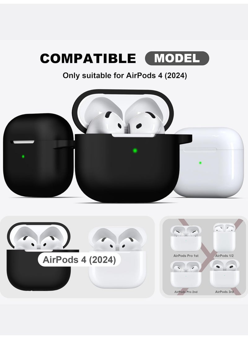 AirPods 4th Generation Thickened Protective Case, Soft Silicone Cover with Keychain, Full-Cover Case Unisex, Compatible with Latest Apple AirPods 4 — Black - Image 4