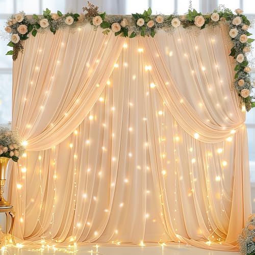 PARTISKY Dark Champagne Backdrop Curtains with Lights for Parties,10x10FT Wrinkle Free Polyester Wedding Photo Backdrop Curtains for Baby Shower Birthday Ceremony Reception Home Party Decorations-5ft x 10ft - Image 1