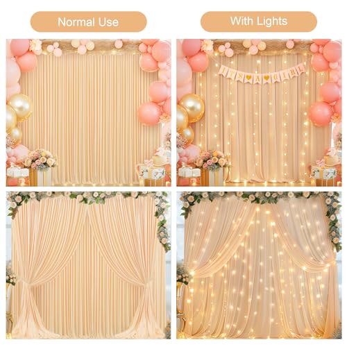 PARTISKY Dark Champagne Backdrop Curtains with Lights for Parties,10x10FT Wrinkle Free Polyester Wedding Photo Backdrop Curtains for Baby Shower Birthday Ceremony Reception Home Party Decorations-5ft x 10ft - Image 3