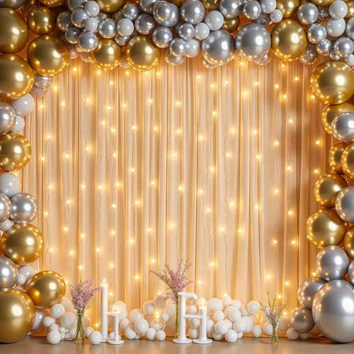 PARTISKY Dark Champagne Backdrop Curtains with Lights for Parties,10x10FT Wrinkle Free Polyester Wedding Photo Backdrop Curtains for Baby Shower Birthday Ceremony Reception Home Party Decorations-5ft x 10ft - Image 4