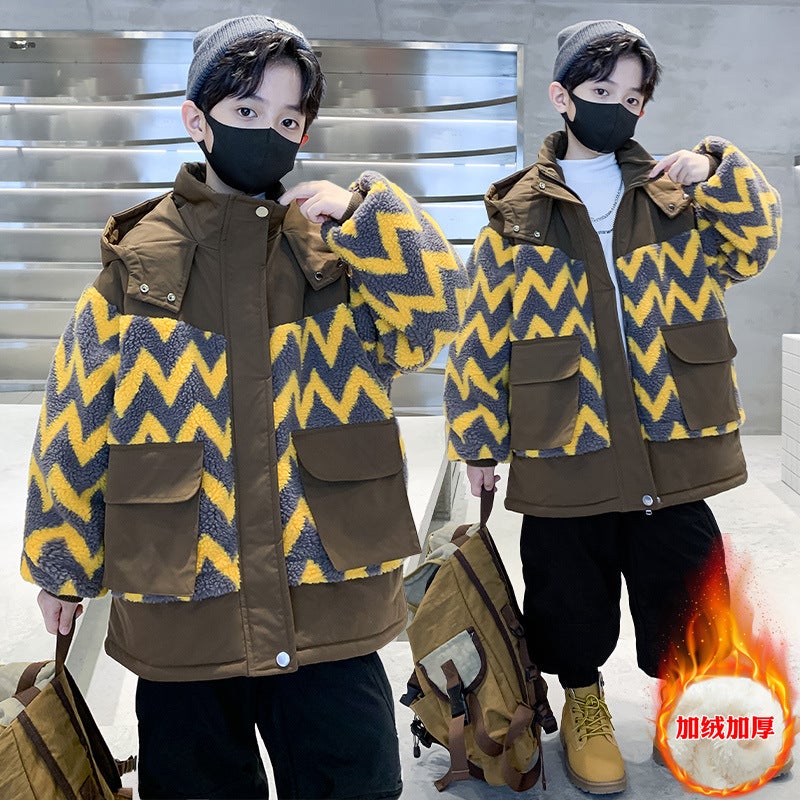 Boys Plus Velvet Coat 2024 Winter Western Style Baby Wool Sweater Padded Children'S Boy Hooded Coat - Image 4
