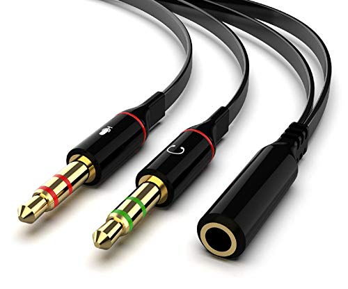 Maeline Headphone Splitter Adapter, 3.5mm Mic Cable for Computer, Headset 3.5mm Female to 2 Dual Male Microphone Audio Stereo Jack Earphones Port to Gaming Speaker PC - Image 1