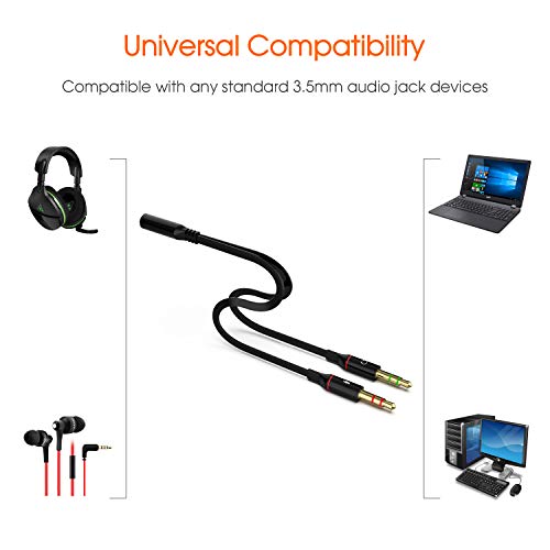 Maeline Headphone Splitter Adapter, 3.5mm Mic Cable for Computer, Headset 3.5mm Female to 2 Dual Male Microphone Audio Stereo Jack Earphones Port to Gaming Speaker PC - Image 5