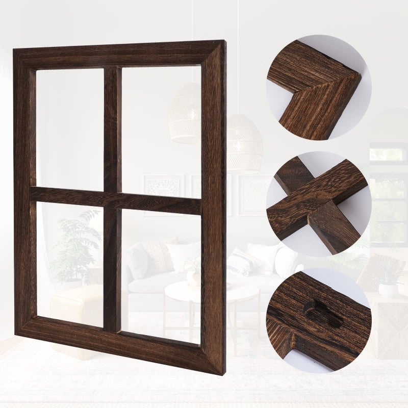 WAKOSAN Rustic Wood Window Frame with Green Wreath and Arrows Wall Decorï¼ŒFarmhouse Window Frame Hanging Decor,Wooden Fake Decoration,Window Pane Wall Decor,Set of 2 (Brown) - Image 4