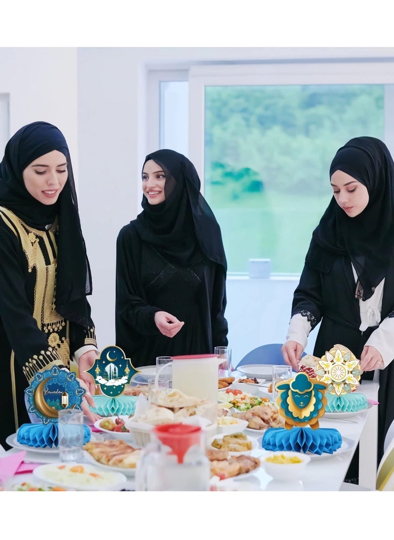 موردلي 9 قطع من قطع مركزية عيد مبارك ثلاثية الأبعاد على شكل قرص العسل، أغطية طاولات ورقية رمضانية على شكل قرص العسل ديكور، زينة طاولة على شكل قرص العسل لحفلات عيد الفطر الإسلامي، لوازم ديكور المنزل  - Image 5