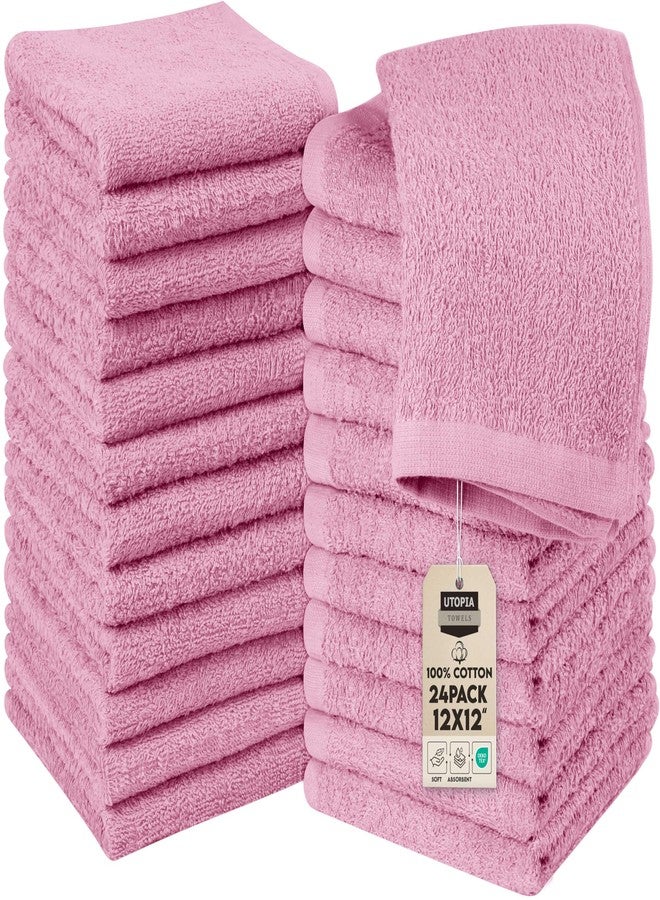 Utopia Towels 24 Pack Cotton Washcloths Set, 100% Ring Spun Cotton, Premium Quality Flannel Face Cloths, Highly Absorbent and Soft Feel Fingertip Towels, Pink - Image 1