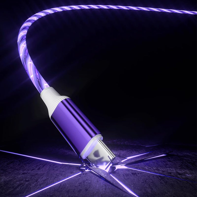 IHAO كابل شاحن IHAO من USB A إلى Type C PD بقوة 60 واط سريع الشحن مع إضاءة LED مرئية باردة متدفقة لجميع أجهزة USB C - 39 بوصة بنفسجي نجمي - Image 2