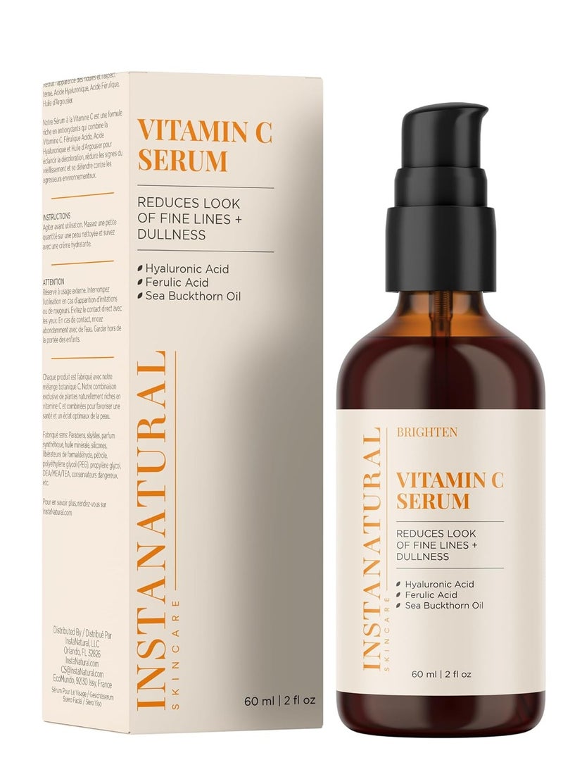 Instanatural InstaNatural Vitamin C Face Serum, Brightens, Hydrates and Reduces Signs of Aging, with Vitamin C, Hyaluronic and Ferulic Acid, 2 FL Oz  - Image 1