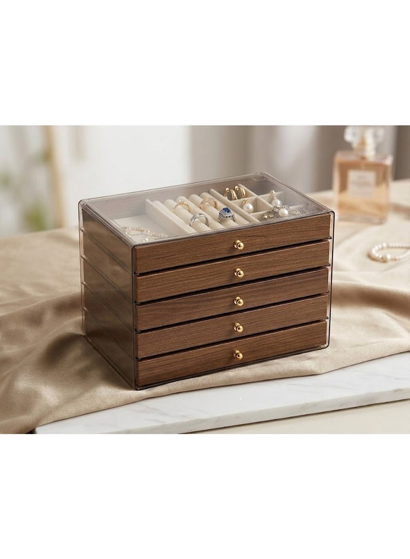 5-Layer Premium Jewelry Box Organizer with Clear Top and Drawers - Image 1