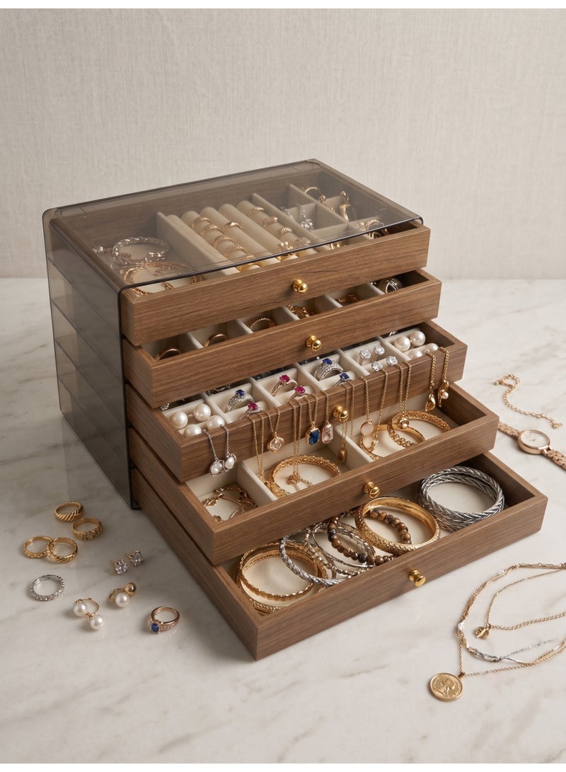 5-Layer Premium Jewelry Box Organizer with Clear Top and Drawers - Image 3