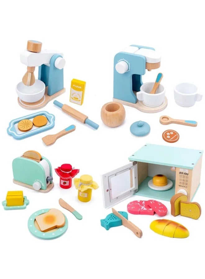 Wooden Simulation Toast Maker Kitchen Toy Set For Boys And Girls Pretend Play Cooking Meal Cooking Restaurant Role Play-Color:GSL-gray White Hot Water Kettle - Image 5