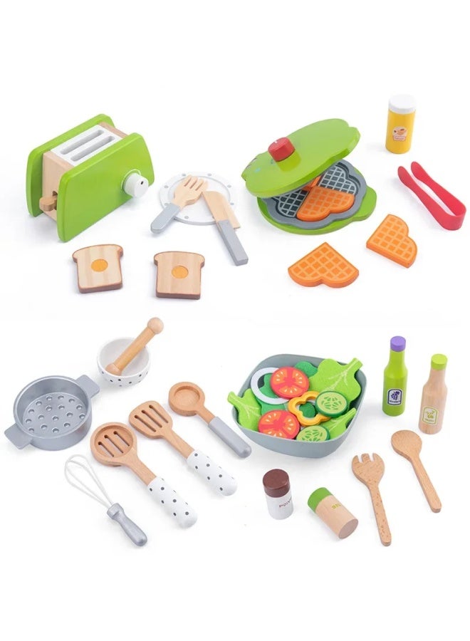 Wooden Simulation Toast Maker Kitchen Toy Set For Boys And Girls Pretend Play Cooking Meal Cooking Restaurant Role Play-Color:GSL-gray White Hot Water Kettle - Image 4