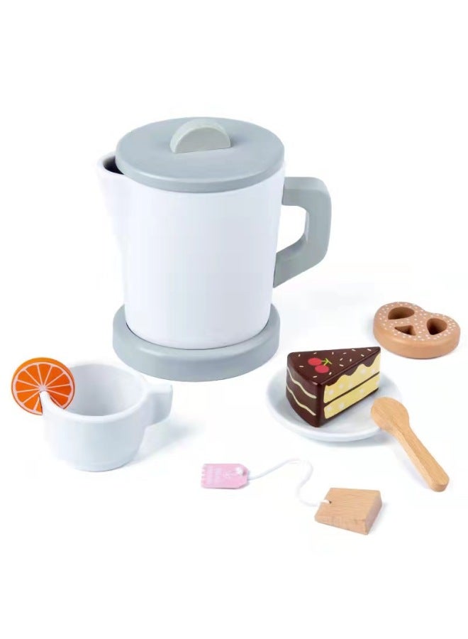 Wooden Simulation Toast Maker Kitchen Toy Set For Boys And Girls Pretend Play Cooking Meal Cooking Restaurant Role Play-Color:GSL-gray White Hot Water Kettle - Image 1