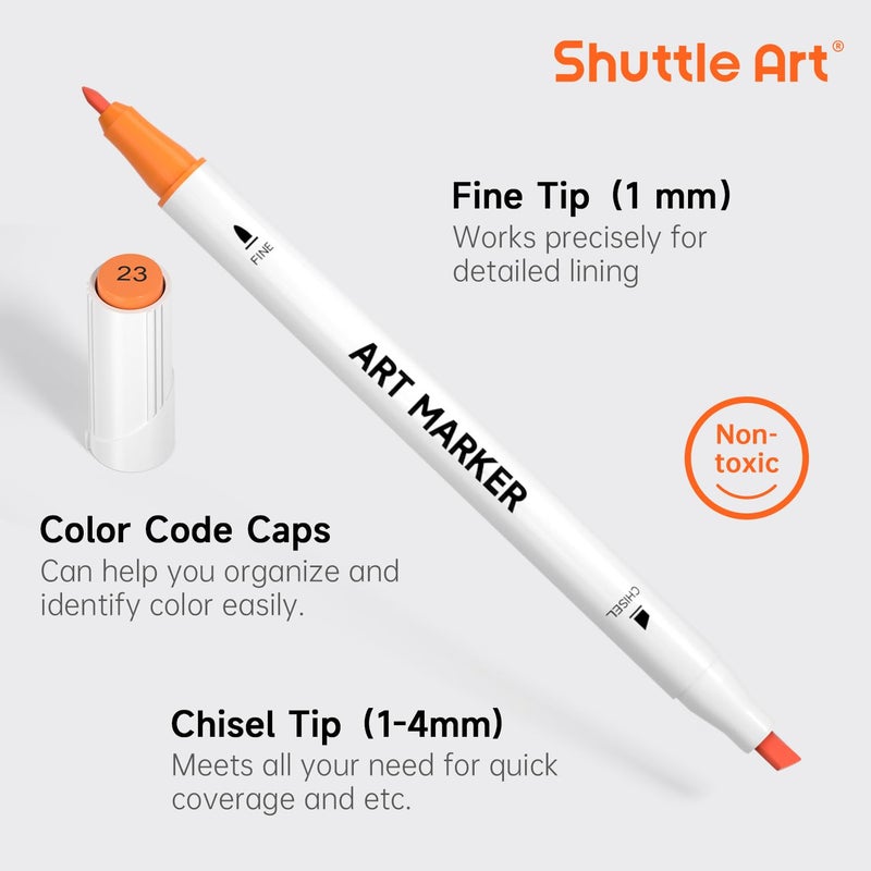 Shuttle Art 101 Colors Alcohol Markers, 100 Colors Dual Tip Art Marker Set Plus 1 Colorless Blender with Marker Case Perfect for Illustration Students Adult Coloring Sketching - Image 3