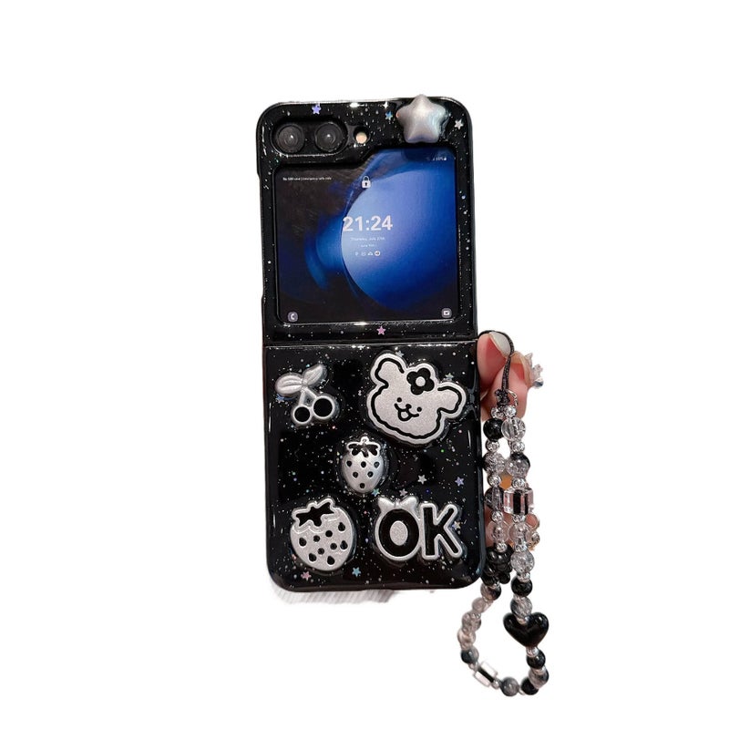 غطاء واقي | Strawberry Bear PC | نقش دب الفراولة | تشطيب راتنج | لـ Samsung Galaxy Z Flip 6 - Image 1