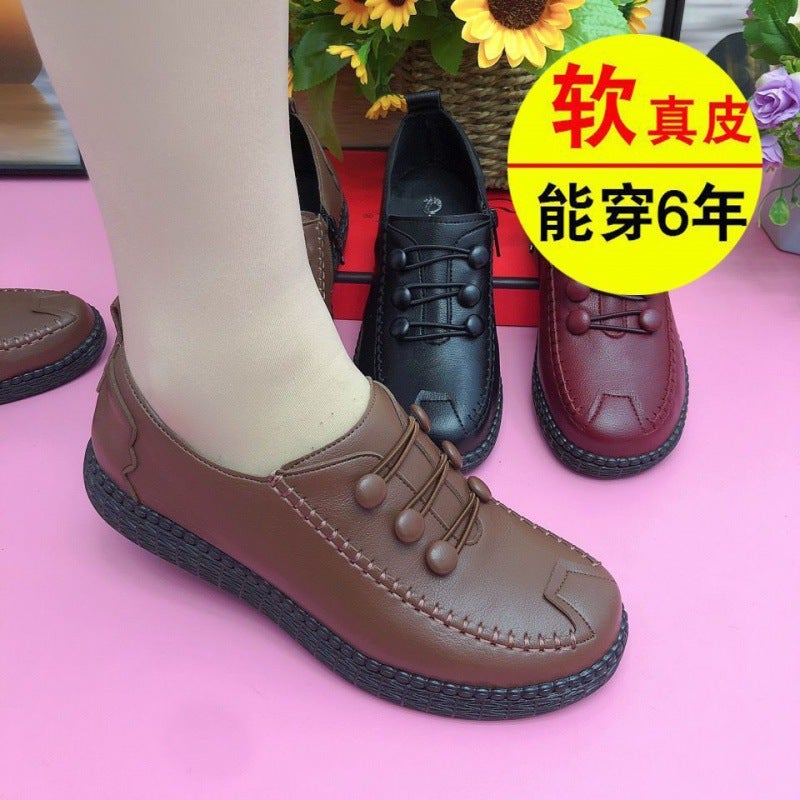 Mi Zun Dadong Tou Real Soft Leather Anti-Slip Bottom Flat Mom Shoes Casual Shoes Work Shoes For Women - Image 3