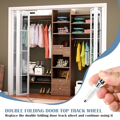 AUUTI 4 Pcs Spring Loaded Bi-Fold Door Hardware Kit - Top Roller Guide Wheel and Pivot for Folding Closet Doors, Bifold Repair Kit - Image 4