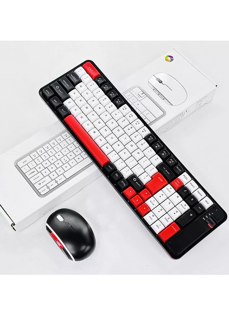 فوريف - طقم لوحة مفاتيح وماوس لاسلكي QW06 بلوتوث و2.4 جيجا هرتز، 100 مفتاح يستخدم لأجهزة الكمبيوتر والهواتف وأجهزة الكمبيوتر المكتبية وأجهزة ماك بوك، متضمنة بطارية AA مزدوجة، نطاق يصل إلى 10 أمتار - أحمر - Image 1