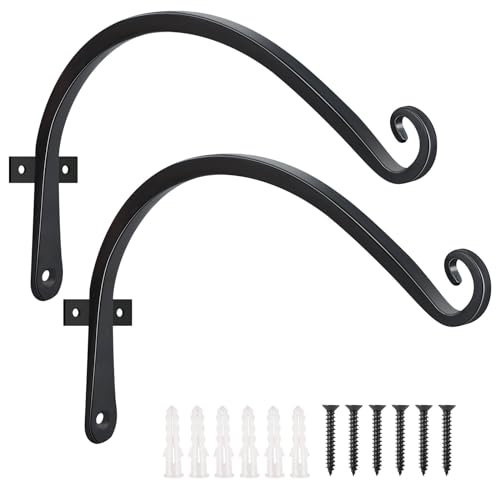 FEED GARDEN 2 Pack 12 Inch Hanging Plant Bracket Wall Hooks Decorative Plant Hangers for Outdoor Hanging Bird Feeders, Wind Chimes, Plant Baskets, Black - Image 1