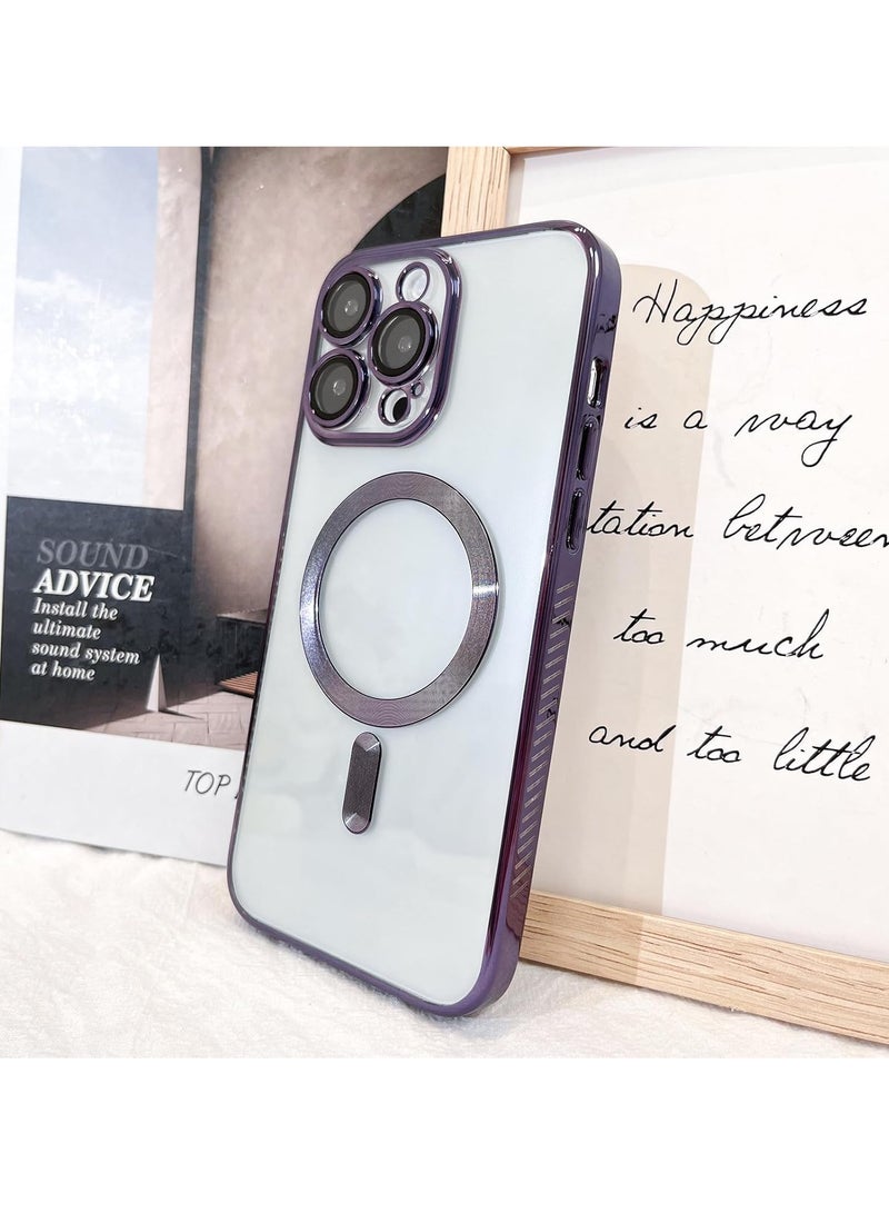 حافظة هاتف مغناطيسية شفافة لهاتف iPhone 16 Pro Max، تصميم حافة مضادة للانزلاق مطلية بالكريستال الشفاف [متوافقة مع شحن Magsafe] غطاء ناعم لحماية عدسة الكاميرا للنساء والرجال (أرجواني) - Image 2