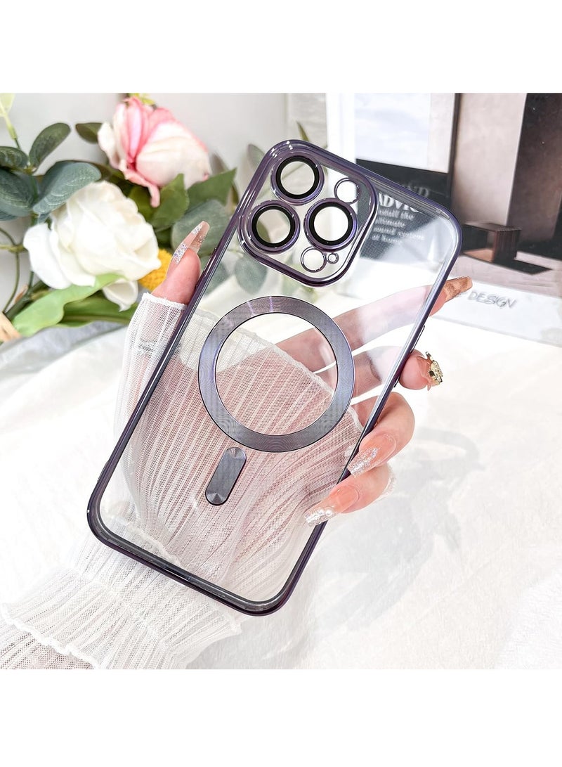 حافظة هاتف مغناطيسية شفافة لهاتف iPhone 16 Pro Max، تصميم حافة مضادة للانزلاق مطلية بالكريستال الشفاف [متوافقة مع شحن Magsafe] غطاء ناعم لحماية عدسة الكاميرا للنساء والرجال (أرجواني) - Image 4