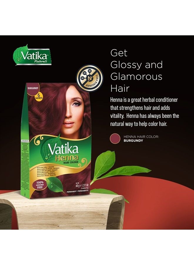 Dabur صبغة شعر فاتيكا بالحناء - صبغة شعر بالحناء، صبغة شعر بالحناء وبلسم، حناء خالية من الأمونيا لشعر قوي ولامع، تغطية 100% للشعر الرمادي، 6 أكياس × 10 جرام (بورجوندي) - Image 3
