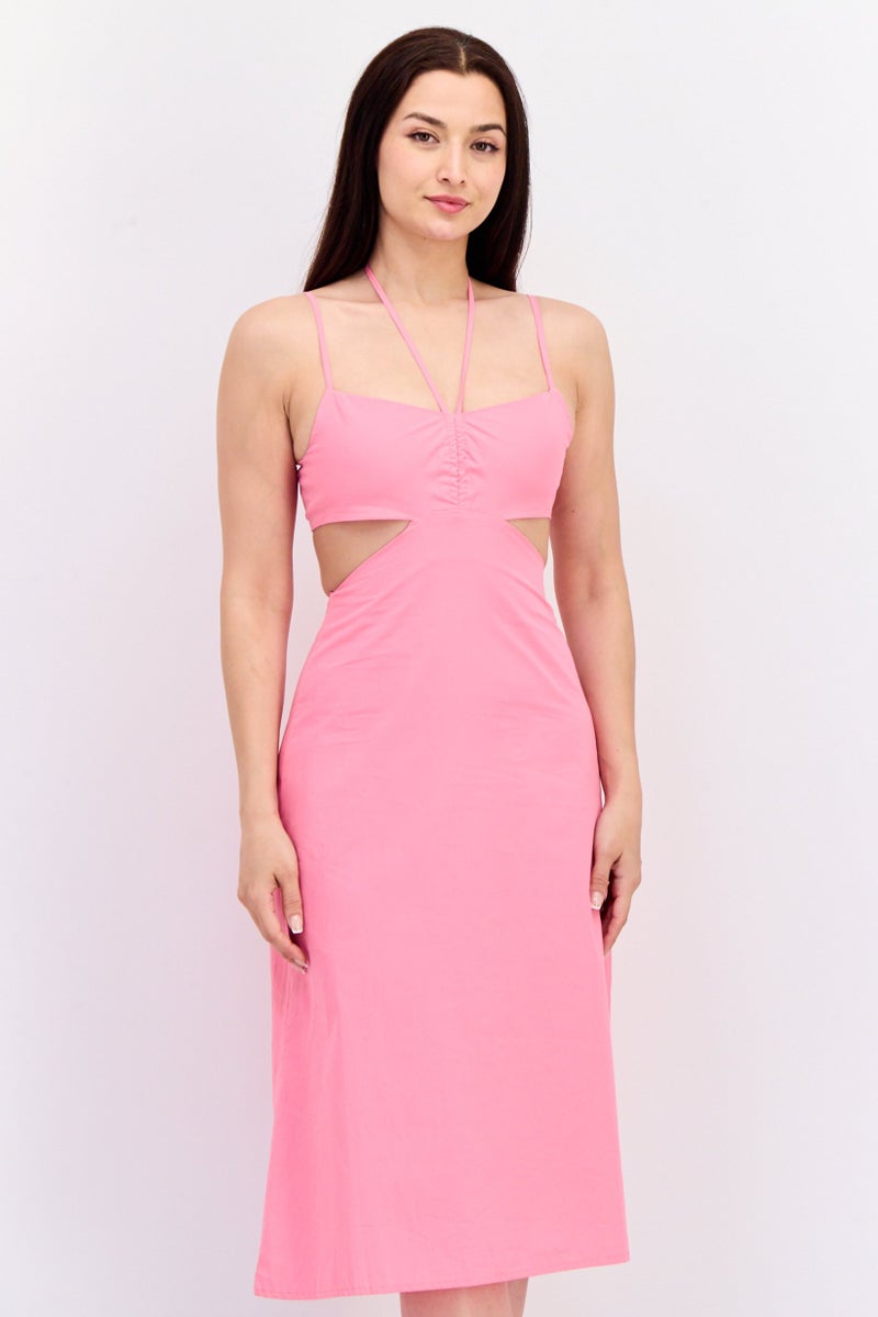 KOTON فستان ميدي بسيط للنساء، وردي - Image 1