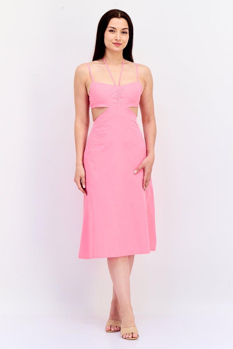 KOTON فستان ميدي بسيط للنساء، وردي - Image 3