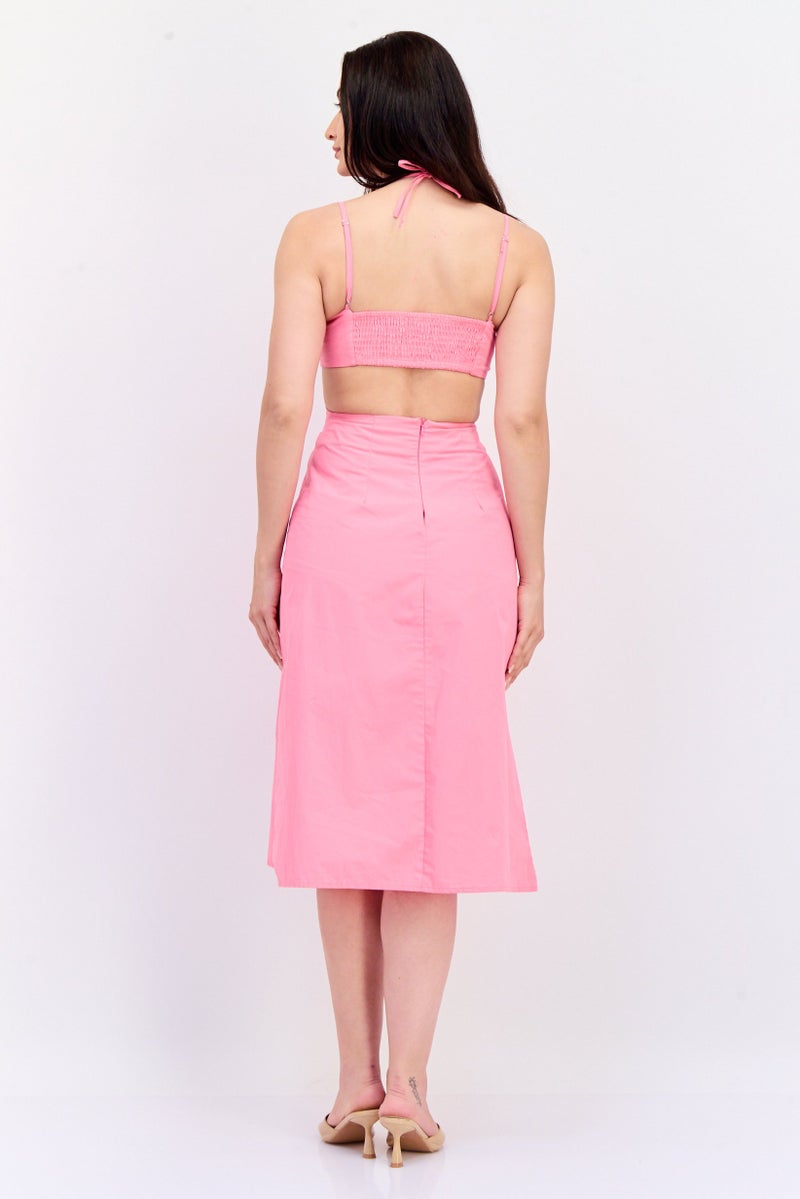 KOTON فستان ميدي بسيط للنساء، وردي - Image 4