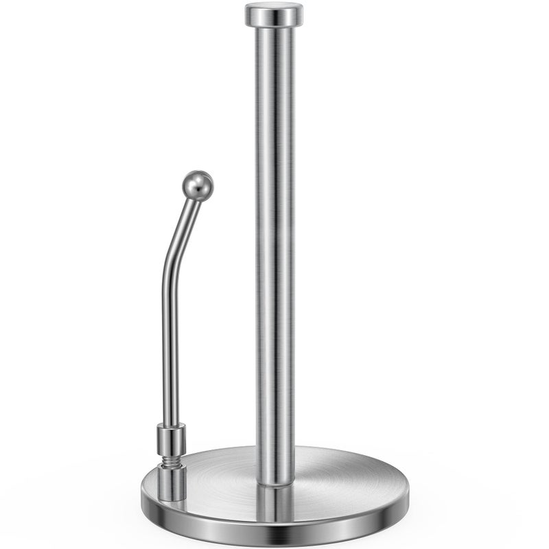 SMARTAKE SMARTAKE Paper Towel Holder Paper Towel Dispenser Standing Weighted Base Non Slip Spring Arm for Easy Tear Stainless Steel Paper Towel Holder for Home Kitchen Countertop Tabletop Silver 