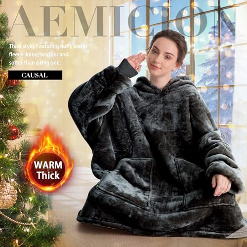 Aemicion Oversized Hoodie Blanket for Adults, Sherpa Fleece Wearable Blanket with Pocket, One Size Cozy Warm Throw for Men Women, Grey - Image 5