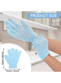 HS Exfoliating Gloves, Premium Scrub, Double Sided Bath Gloves, Skin Exfoliator For Body, Spa Massage Dead Skin Cell Remover, Shower Accessories For Women Man (2Pairs, Blue And Pink)  - Image 2