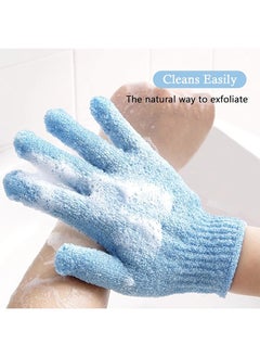 HS Exfoliating Gloves, Premium Scrub, Double Sided Bath Gloves, Skin Exfoliator For Body, Spa Massage Dead Skin Cell Remover, Shower Accessories For Women Man (2Pairs, Blue And Pink)  - Image 4