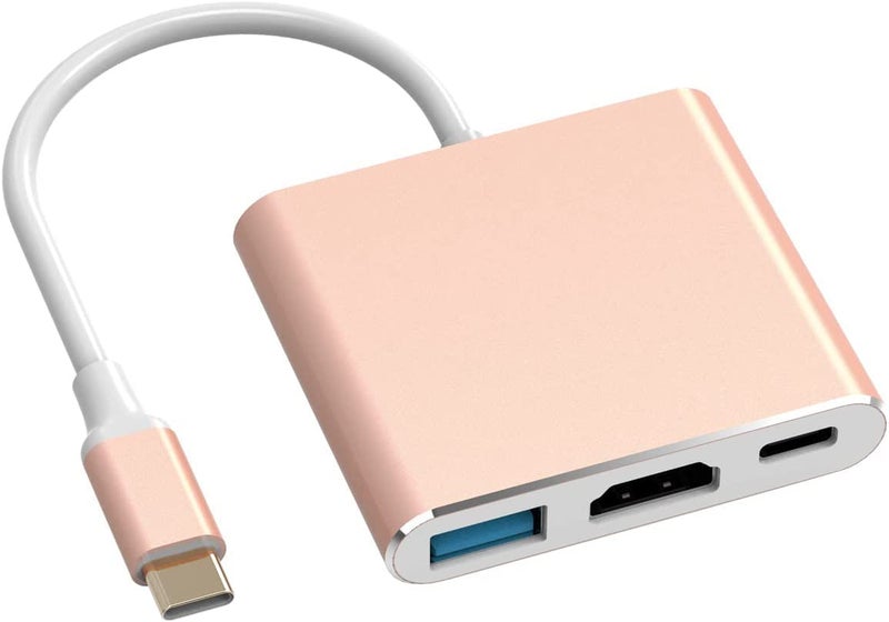 Battony Rose Gold USB C to HDTV Adapter Type-C Multiport AV Converter with 4K HDTV Output USD3.0 & USBC 100W Fasting Charging Compatible for MacBook/Mac Pro Air iPad Pro and More USB-C Port Device - Image 1