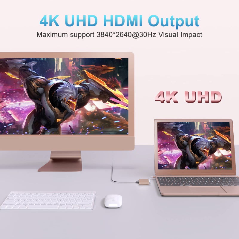Battony Rose Gold USB C to HDTV Adapter Type-C Multiport AV Converter with 4K HDTV Output USD3.0 & USBC 100W Fasting Charging Compatible for MacBook/Mac Pro Air iPad Pro and More USB-C Port Device - Image 2