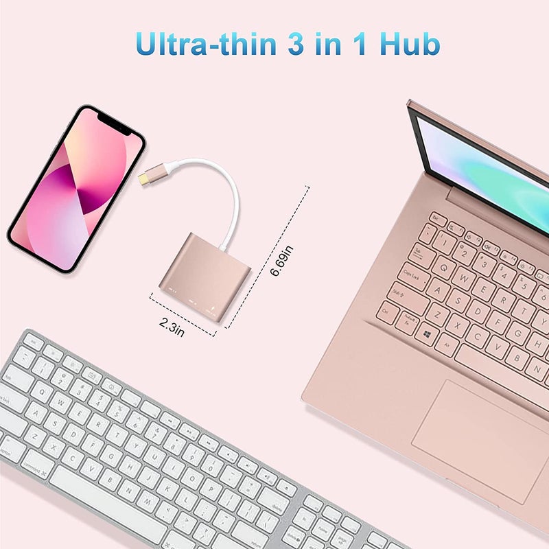 Battony Rose Gold USB C to HDTV Adapter Type-C Multiport AV Converter with 4K HDTV Output USD3.0 & USBC 100W Fasting Charging Compatible for MacBook/Mac Pro Air iPad Pro and More USB-C Port Device - Image 5